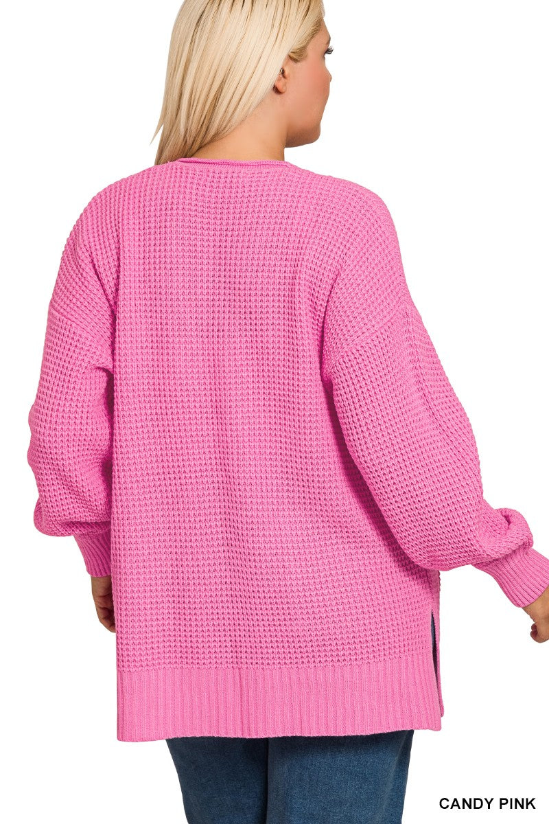 Open Waffle Cardigan in Candy Pink (REG/PLUS)