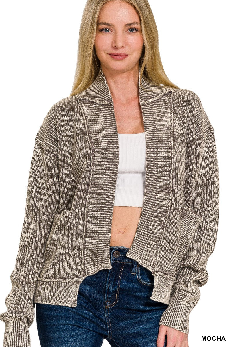 Washed Sweater Cardigan in Mocha (REG)
