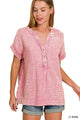 High-Low Henley Top in Lt Rose (REG/PLUS)