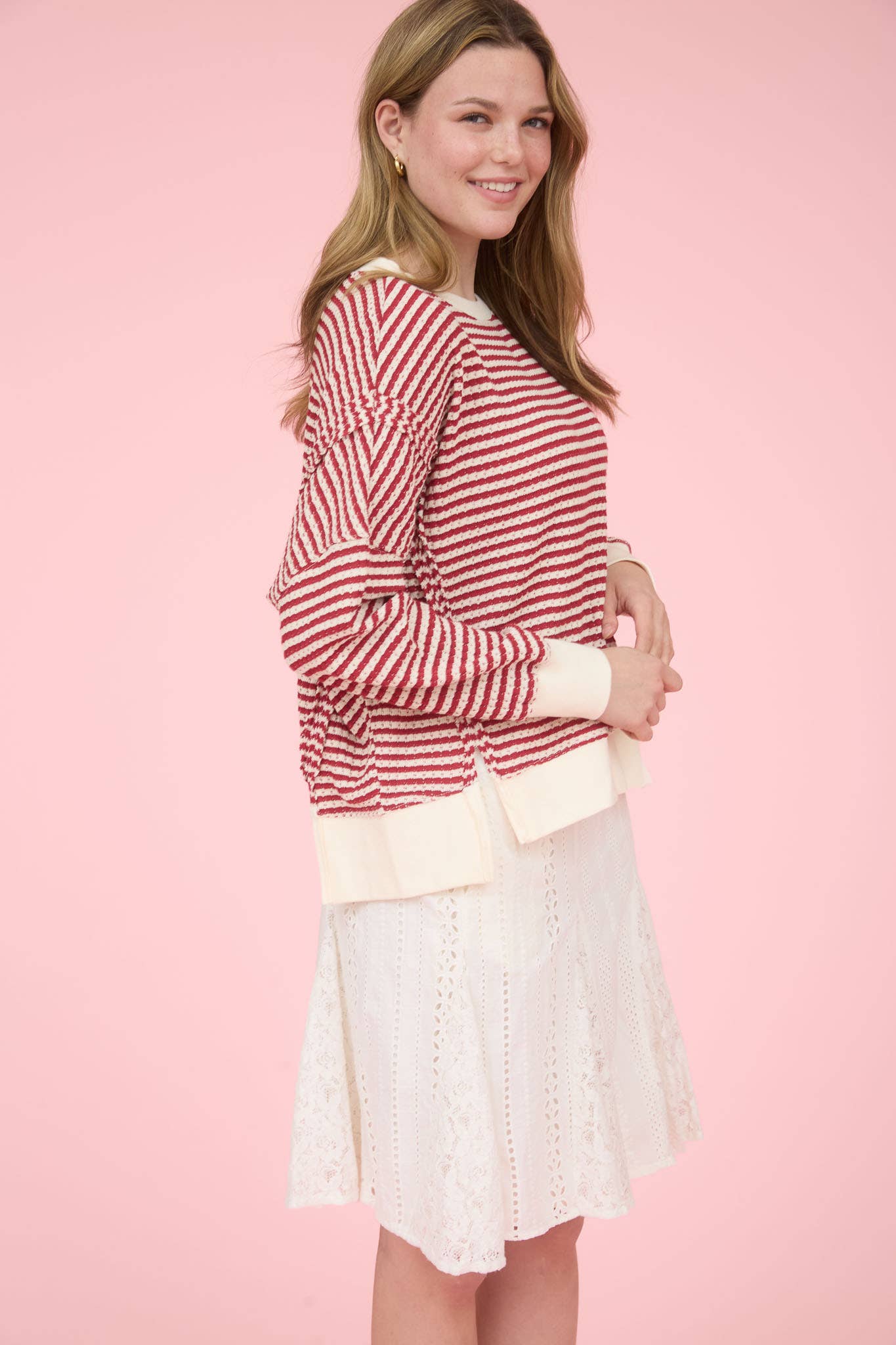 Exposed Seam Striped Top in Red (REG)