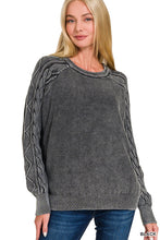 Washed Cable Sleeve Sweater in Black (REG)