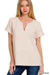 Melage Waffle Henley Top in Sand Beige (REG)
