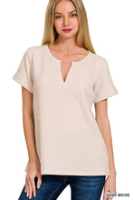 Melage Waffle Henley Top in Sand Beige (REG)