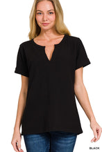 Melage Waffle Henley Top in Black (REG)