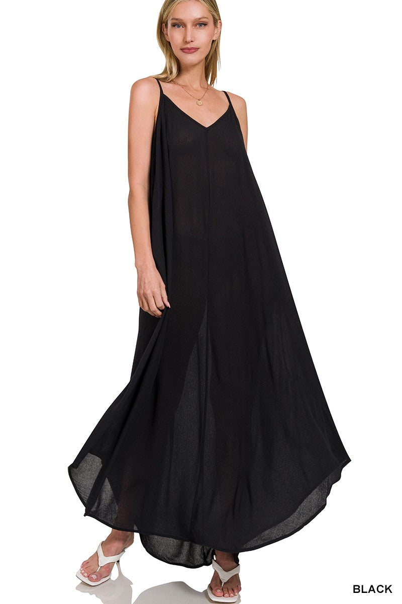 Crinkle Cami Maxi Dress in Black (REG)