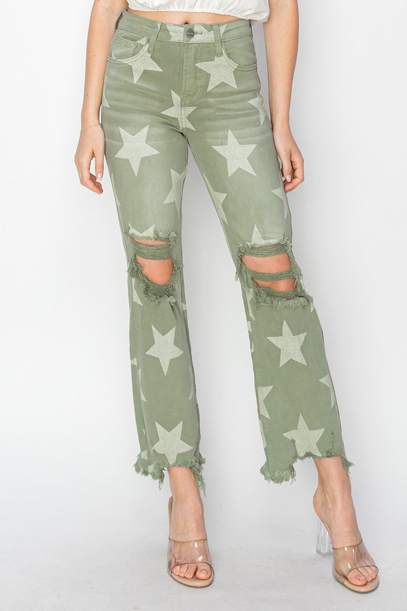 Risen Distressed Olive Star Jeans (REG)