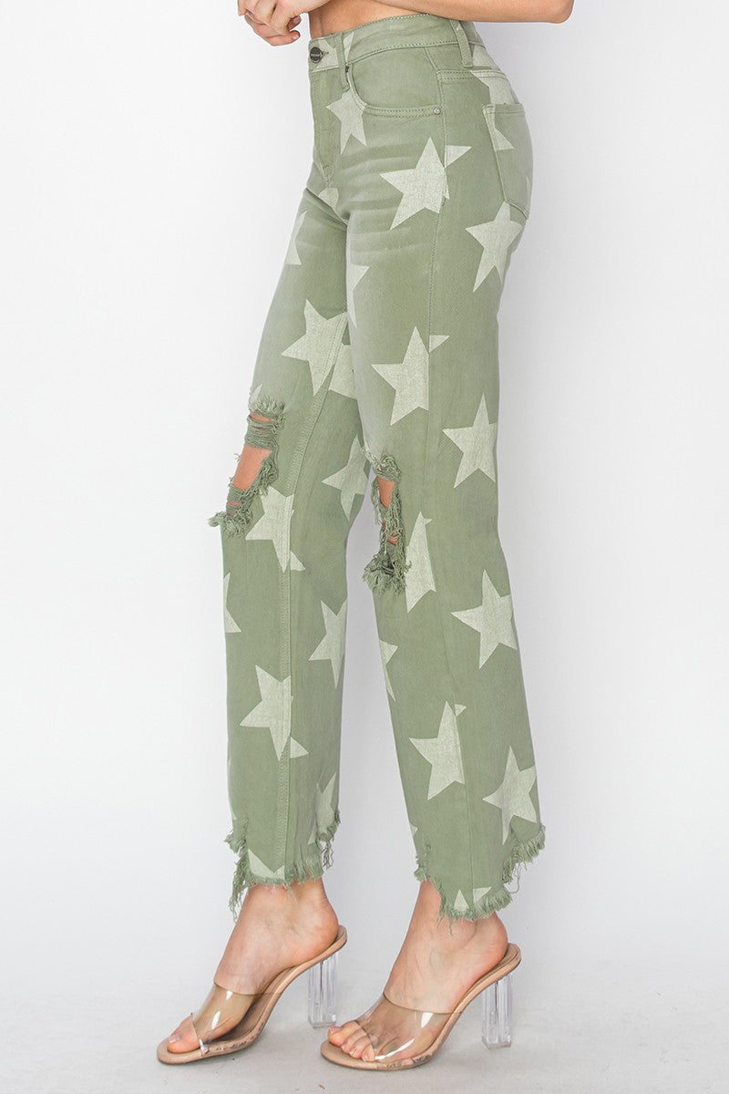 Risen Distressed Olive Star Jeans (REG)