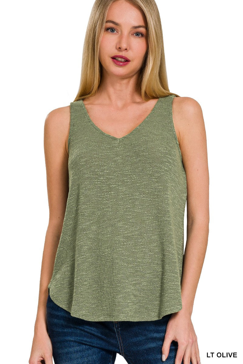 Slub Tank Top in Lt Olive (REG)
