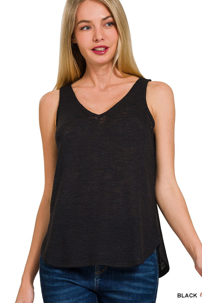 Slub Tank Top in Black (REG)