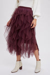 Spiral Tulle Midi Skirt in Plum (REG)