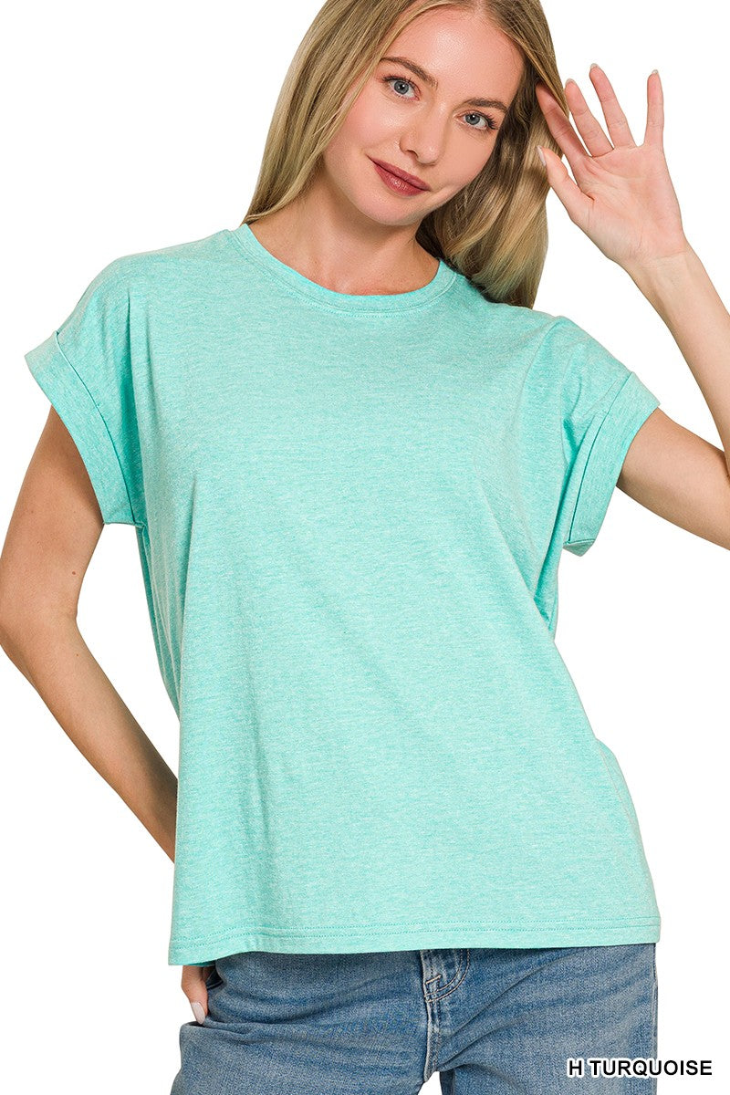 Folded Sleeve Tee in Turquoise (REG)