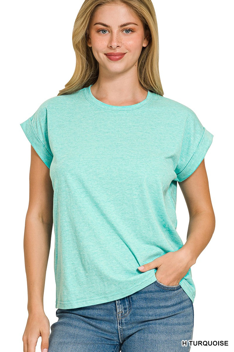 Folded Sleeve Tee in Turquoise (REG)