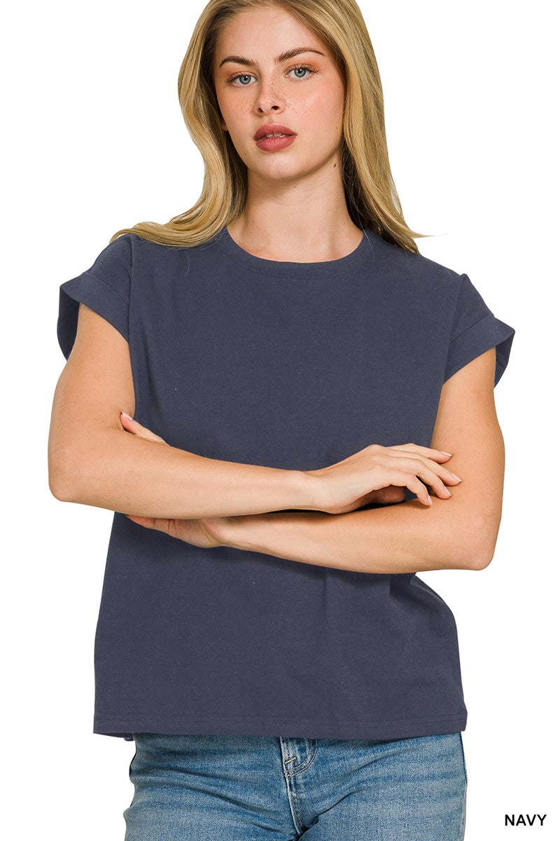 Folded Sleeve Tee in Navy (REG)