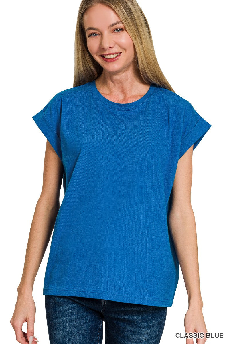 Folded Sleeve Tee in Classic Blue (REG)