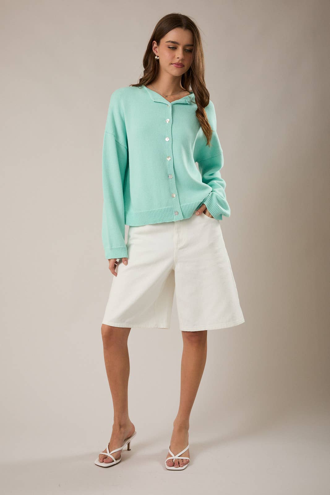 Rolled Hem Cardigan in Mint (REG)