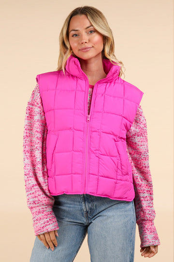 Stay Stylish Puffer Vest in Fuchsia (REG)