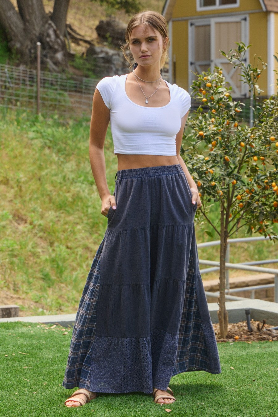 Acid Wash Navy Palazzo Pants (REG)