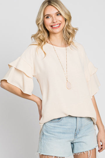 Layered Sleeve Tunic Top in Natural