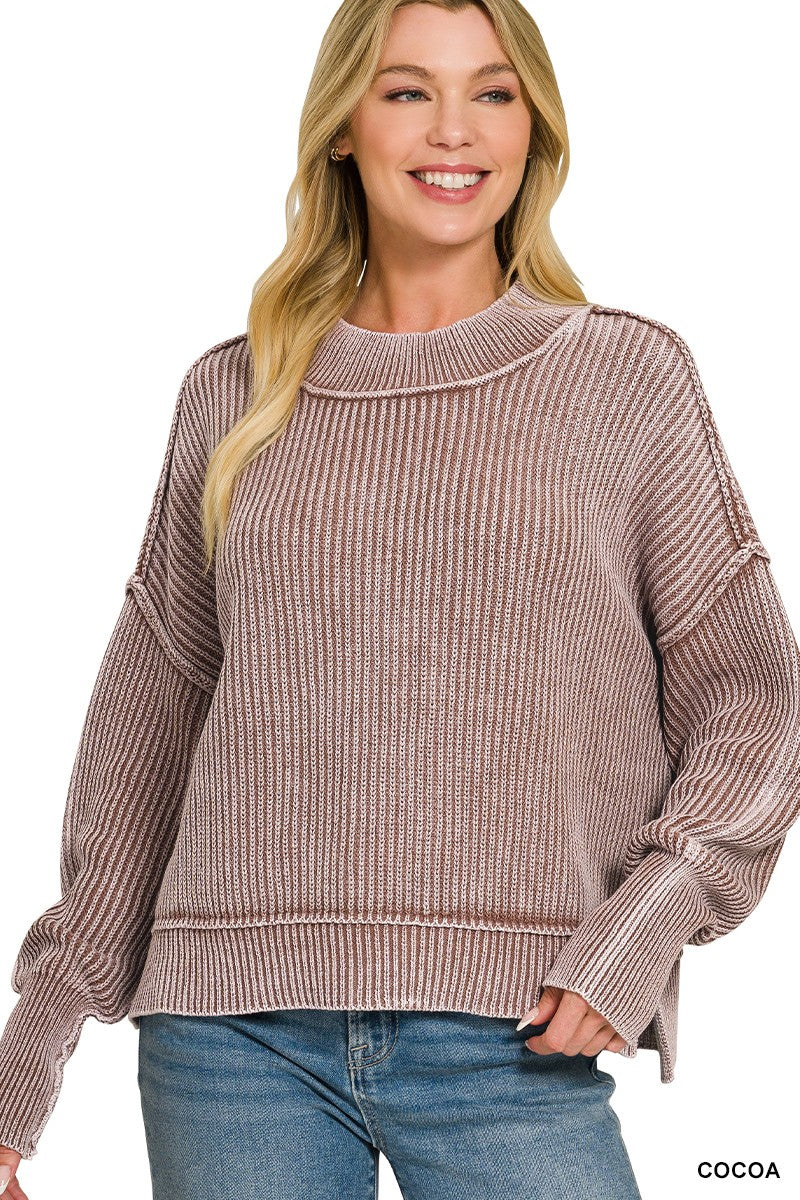 Washed Side Slit Sweater in Cocoa (REG)