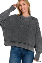 Washed Side Slit Sweater in Black (REG)
