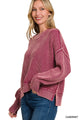 Washed Side Slit Sweater in Cabernet (REG)