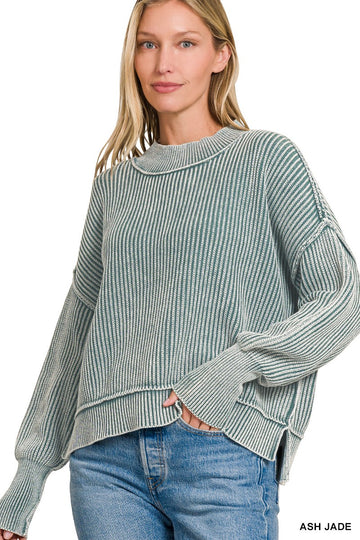 Washed Side Slit Sweater in Ash Jade (REG)