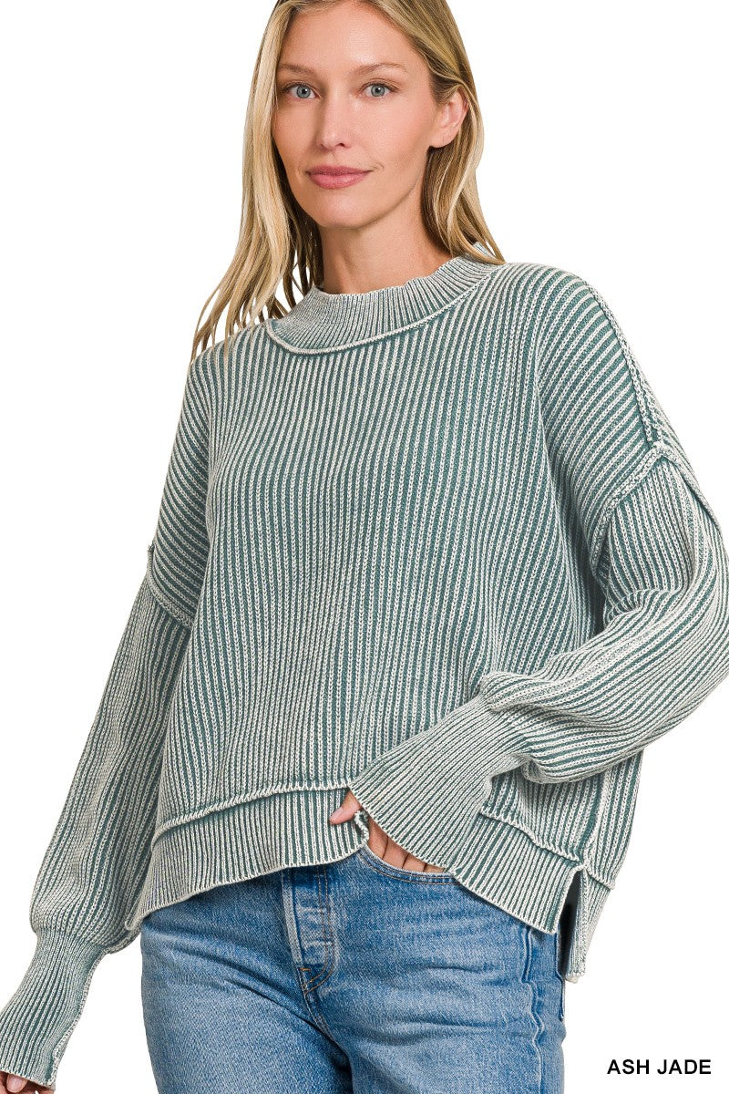 Washed Side Slit Sweater in Ash Jade (REG)