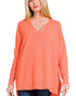 Fiona High Low Sweater in Hot Coral (REG)