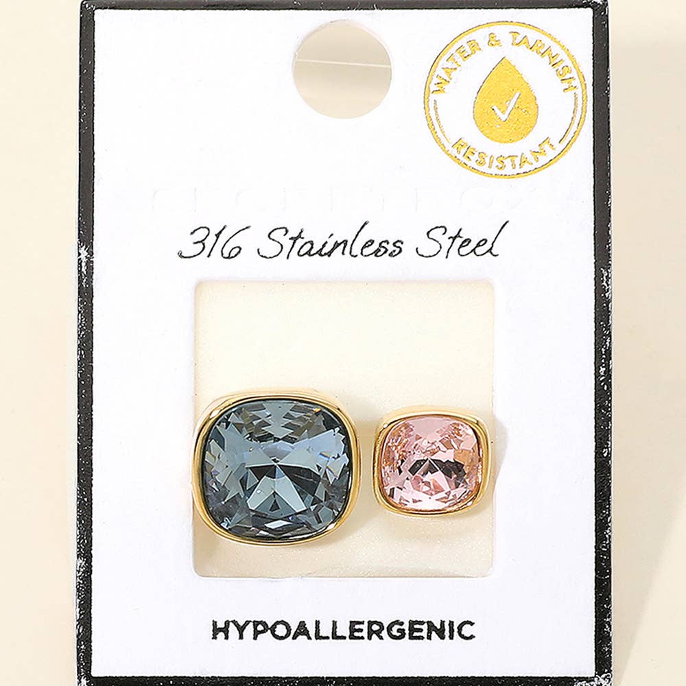 Stainless Steel Cushion Crystal Ring