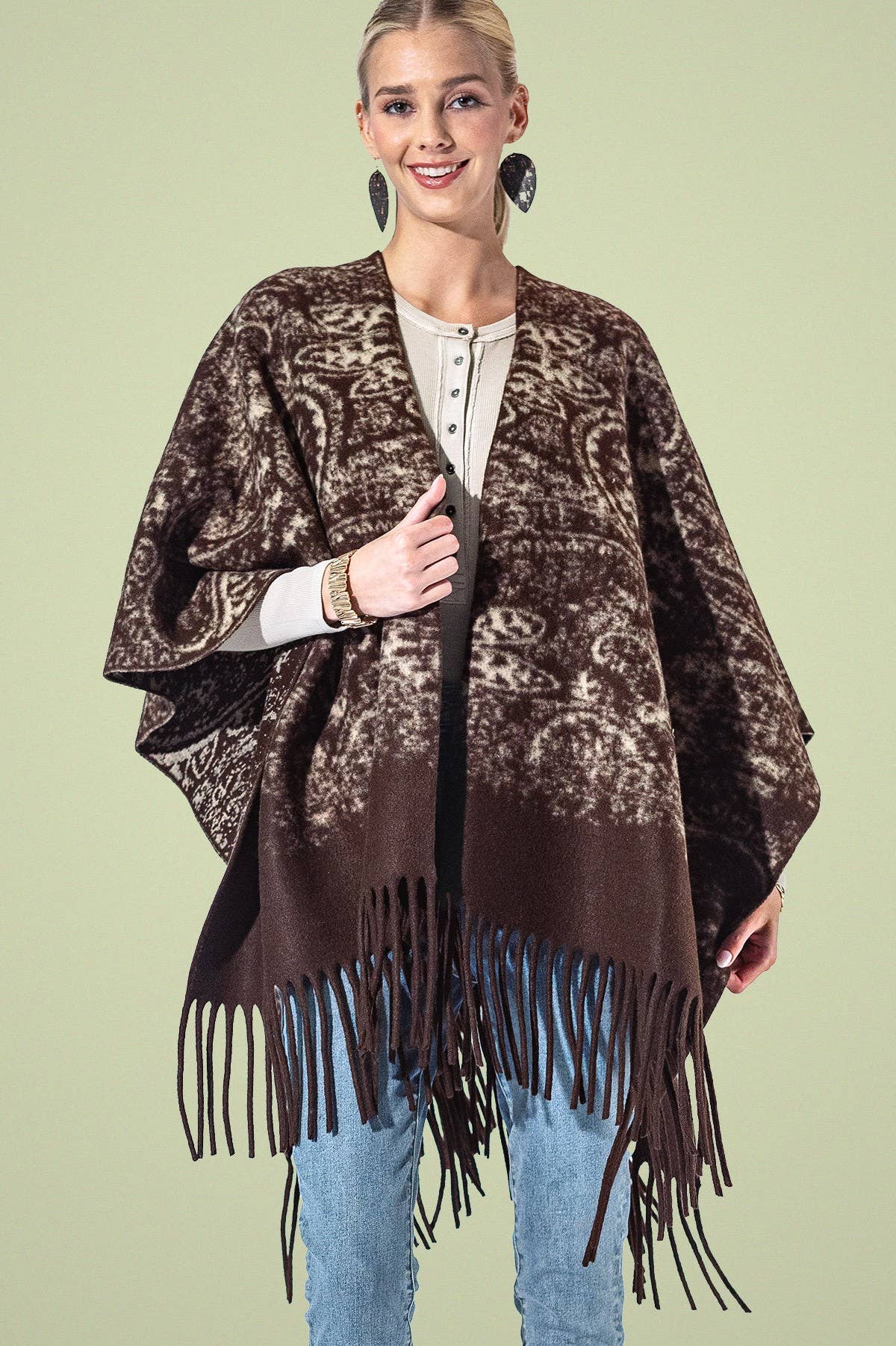 Yarn Dyed Paisley Fringe Ruana