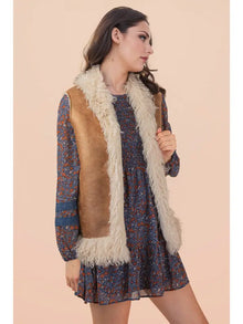 Faux Fur Trim Vest in Mocha (REG)
