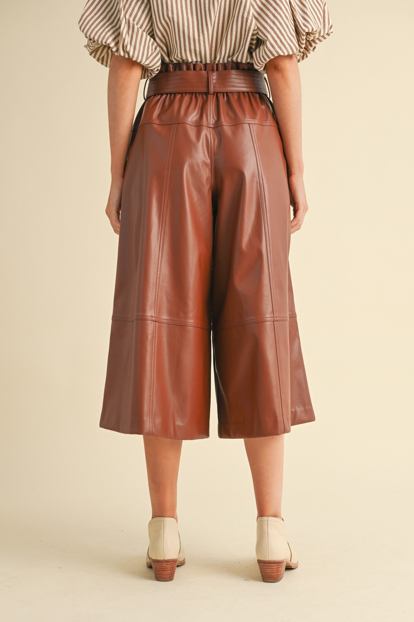 Faux Leather Belted Culotte Pants