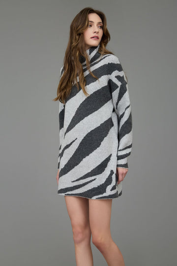 Zebra Turtleneck Sweater Dress (REG)