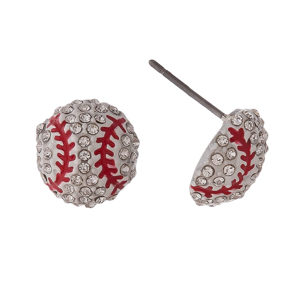 Blinged Out Baseball Stud Earrings