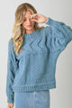 Door Buster * Cable Pullover Sweater in Dusty Blue (REG)