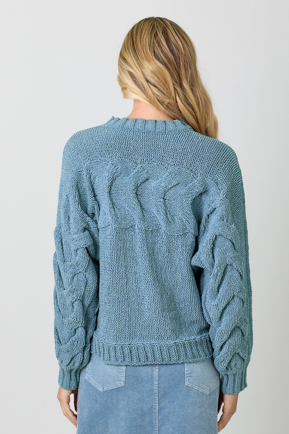 Door Buster * Cable Pullover Sweater in Dusty Blue (REG)