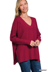 Rib Sleeve Sweater in Cabernet (REG)