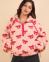 Printed Fleece Half Zip Top in Pink (REG)