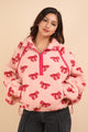 Printed Fleece Half Zip Top in Pink (REG)