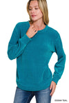 Chenille Waffle Sweater in Ocean Teal (REG)