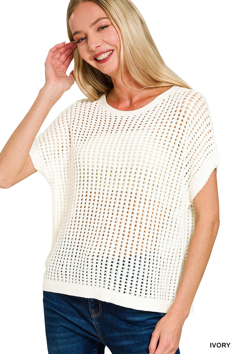 Hollow Crochet Sweater in Ivory (REG)