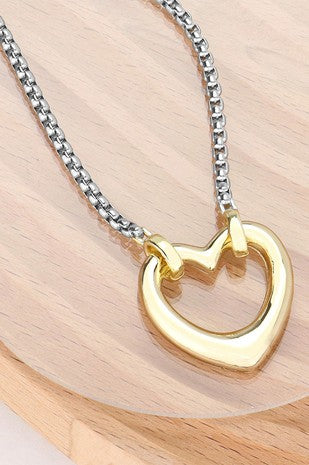 Two Tone Open Heart Necklace