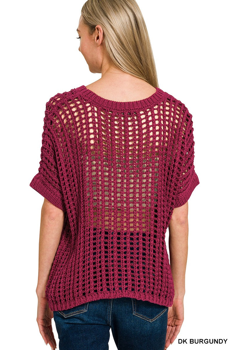 Fish Net Crochet Sweater in Burgundy (REG)