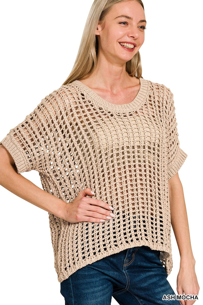 Fish Net Crochet Sweater in Ash Mocha (REG)