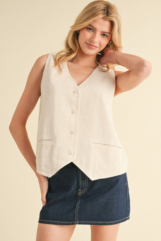 Essential Linen Vest in Oatmeal (REG)