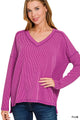 Ribbed V-Neck Top in Plum (REG)