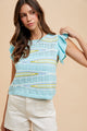 Ruffle Sleeve Pointelle Sweater in Aqua (REG)