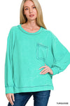 Brushed Hacci Pocket Sweater in Turquoise (REG/PLUS)