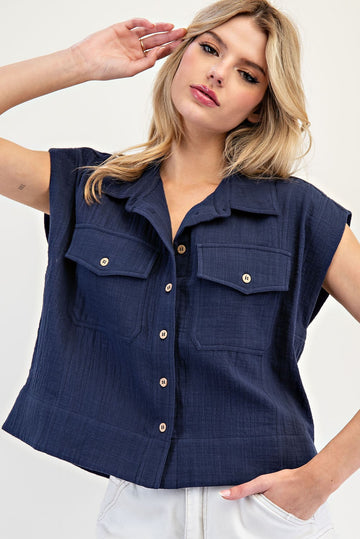 Girly Gauze Blouse Top in Midnight (REG)