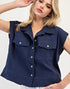 Girly Gauze Blouse Top in Midnight (REG)